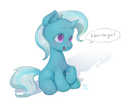 Size: 1846x1503 | Tagged: safe, artist:mrs1989, trixie, pony, unicorn, g4, colored pupils, dialogue, female, lies, simple background, solo, speech bubble, white background