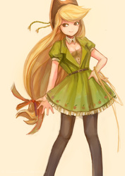 Size: 900x1273 | Tagged: safe, artist:cight, applejack, human, g4, clothes, dress, female, humanized, rope, solo