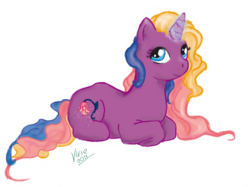 Size: 1954x1458 | Tagged: safe, artist:vixetra, lily lightly, pony, unicorn, g3, g4, female, g3 to g4, generation leap, mare, prone, simple background, solo, transparent background