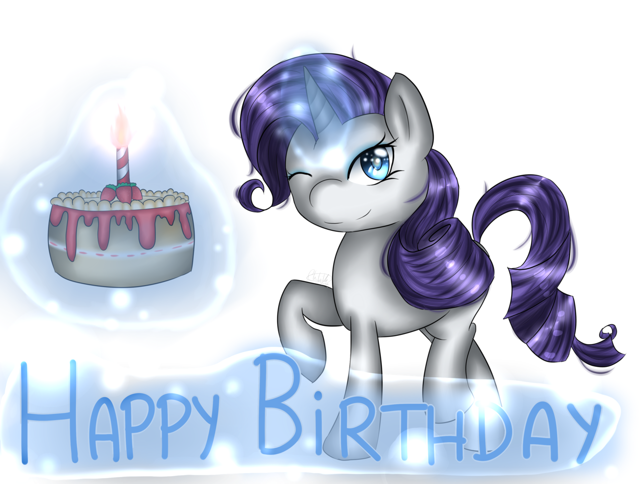 1141757 - safe, artist:xxchibiyumexx, rarity, birthday, birthday cake, cake, female, food, happy birthday, solo - Derpibooru
