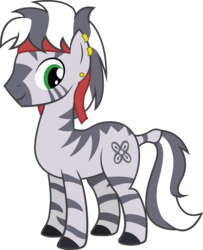 Size: 2612x3209 | Tagged: safe, artist:duskthebatpack, oc, oc only, oc:zaheed, zebra, earring, headband, high res, male, piercing, simple background, solo, stallion, transparent background, vector