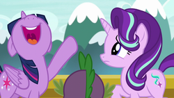 Size: 1280x720 | Tagged: safe, screencap, spike, starlight glimmer, twilight sparkle, alicorn, pony, g4, the crystalling, female, mare, twilight sparkle (alicorn)