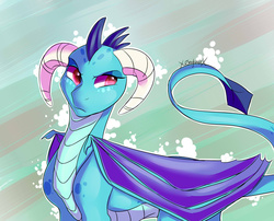 Size: 1280x1034 | Tagged: safe, artist:xxjoyluvxx, princess ember, dragon, g4, all fours, cute, emberbetes, female, frown, glare, looking back, solo