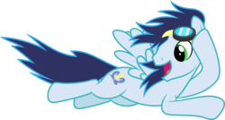 Size: 6000x3219 | Tagged: safe, artist:dashiesparkle, soarin', pegasus, pony, g4, rainbow falls, .svg available, absurd resolution, flying, goggles, male, open mouth, ponyscape, simple background, solo, stallion, transparent background, vector