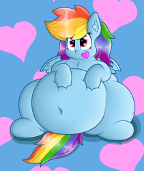 Size: 1045x1237 | Tagged: safe, artist:dullpoint, rainbow dash, pegasus, pony, g4, belly, belly button, cute, fat, female, heart, mare, obese, solo, tubby wubby pony waifu