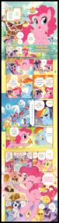 Size: 900x3340 | Tagged: safe, artist:akira himekawa, applejack, fluttershy, pinkie pie, rainbow dash, rarity, twilight sparkle, g4, official, background pony, comic, cupcake, cute, dessert, food, mane six, manga, sparkles, sugarcube corner, translation