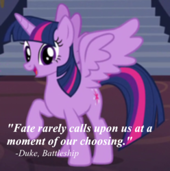 Size: 670x676 | Tagged: safe, twilight sparkle, alicorn, pony, g4, battleship, cowboy bebop at his computer, duke, female, mare, optimus prime, quote, troll quote, twilight sparkle (alicorn)