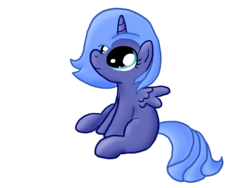 Size: 1600x1200 | Tagged: safe, artist:inkblu, princess luna, g4, cute, female, filly, sitting, solo, woona