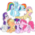 Size: 800x800 | Tagged: safe, artist:okashi-na-artist, applejack, fluttershy, pinkie pie, rainbow dash, rarity, twilight sparkle, earth pony, pegasus, pony, unicorn, g4, blushing, cheek kiss, eyes closed, female, hat, kissing, lesbian, looking at each other, mane six, mare, omniship, polyamory, ship:flutterdash, ship:raridash, ship:twijack, ship:twinkie, shipping, simple background, smiling, squishy cheeks, transparent background