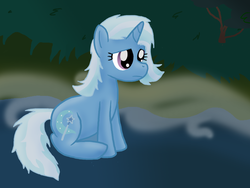 Size: 1600x1200 | Tagged: safe, artist:inkblu, trixie, pony, unicorn, g4, everfree forest, female, mare, sad, solo