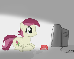 Size: 1280x1024 | Tagged: safe, artist:inkblu, roseluck, earth pony, pony, g4, female, maltesers, mare, solo, television