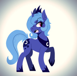 Size: 1280x1255 | Tagged: safe, artist:wirelesspony, princess luna, g4, alternate eye color, female, open mouth, raised hoof, s1 luna, solo, wingless