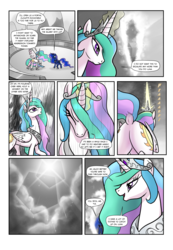 Size: 1331x1920 | Tagged: safe, artist:pencils, princess celestia, princess luna, alicorn, pony, comic:anon's pie adventure, g4, butt, comic, dock, duo, female, magic, mare, plot, portal, rain, sibling love, siblings, sisterly love, sisters, sunbutt