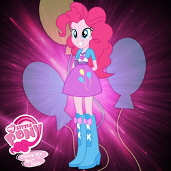 Size: 2240x2240 | Tagged: safe, artist:xxmaxterxx, pinkie pie, equestria girls, g4, balloon, best pony, boots, bracelet, clothes, cute, female, hands behind back, high heel boots, high res, jewelry, skirt, solo