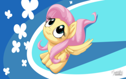 Size: 2560x1600 | Tagged: safe, artist:mysticalpha, fluttershy, g4, female, looking up, sitting, smiling, solo