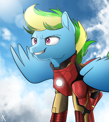Size: 890x1000 | Tagged: safe, artist:supermare, oc, oc only, armor, commission, crossover, iron man, marvel, solo