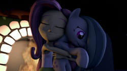 Size: 5120x2880 | Tagged: safe, artist:hexedecimal, fluttershy, marble pie, human, equestria girls, g4, 3d, clothes, cute, fire, fireplace, gimp, high res, hug, source filmmaker, tank top