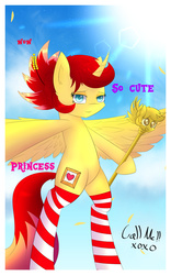 Size: 1200x1920 | Tagged: safe, artist:laptop-pone, oc, oc only, oc:rosa blossomheart, alicorn, semi-anthro, alicornified, clothes, horn, race swap, scepter, socks, solo, striped socks, wings
