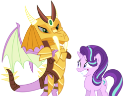 Size: 3312x2568 | Tagged: safe, artist:sketchmcreations, edit, hundreds of users filter this tag, vector edit, spike, starlight glimmer, pony, unicorn, g4, armor, dragon armor, female, high res, male, older, older spike, recolor, ship:sparlight, shipping, show accurate, simple background, straight, teeth, transparent background, vector, winged spike, wings