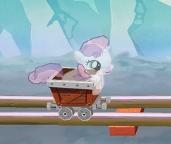 Size: 513x431 | Tagged: safe, gameloft, sweetie belle, ghost, g4, cave, female, gameloft shenanigans, solo