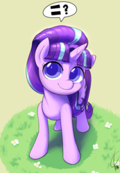 Size: 1386x2000 | Tagged: safe, artist:valcron, starlight glimmer, pony, unicorn, g4, cute, equality, female, glimmerbetes, looking at you, mare, question mark, smiling, solo, speech bubble