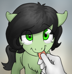 Size: 594x612 | Tagged: artist needed, source needed, useless source url, safe, oc, oc only, oc:anon, oc:filly anon, earth pony, pony, :p, anonpony, c:, crying, cute, eye clipping through hair, female, filly, floppy ears, fluffy, gradient background, hand, happy, looking at you, open mouth, raised eyebrow, smiling, tears of joy, tears of pain, tongue holding, tongue out