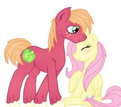 Size: 1024x909 | Tagged: safe, artist:bewarethemusicman, big macintosh, fluttershy, earth pony, pony, g4, blushing, cute, macabetes, male, ship:fluttermac, shipping, shyabetes, simple background, stallion, straight