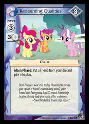 Size: 358x500 | Tagged: safe, enterplay, apple bloom, diamond tiara, scootaloo, sweetie belle, crusaders of the lost mark, g4, marks in time, my little pony collectible card game, ccg, cutie mark crusaders, merchandise, quote