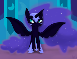 Size: 9000x7000 | Tagged: safe, artist:scaryscorie, nightmare moon, g4, absurd resolution, banner, female, solo, spread wings