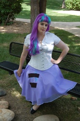 Size: 1362x2048 | Tagged: safe, artist:rabbit, starlight glimmer, human, g4, clothes, cosplay, costume, irl, irl human, photo, sitting, skirt