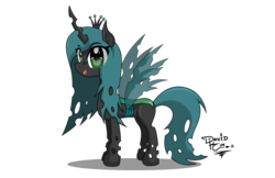 Size: 3400x2200 | Tagged: safe, artist:mcflurrylazermuffin, queen chrysalis, changeling, changeling queen, g4, crown, cute, cutealis, female, high res, jewelry, looking at you, regalia, simple background, smiling, solo, transparent background