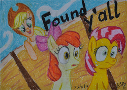 Size: 2000x1412 | Tagged: safe, artist:easterforest92, apple bloom, applejack, babs seed, g4, traditional art