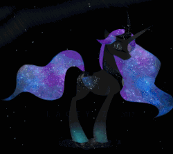 Size: 750x667 | Tagged: safe, artist:equum_amici, artist:softcoremirth, princess luna, g4, animated, cinemagraph, ethereal mane, female, galaxy mane, solo, sparkles, stars, surreal