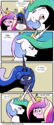 Size: 3000x6956 | Tagged: safe, artist:lrusu, princess cadance, princess celestia, princess luna, alicorn, pony, g4, absurd resolution, comic, dad joke, dialogue, female, joke, mare, oh my god, speech bubble, this will end in tears and/or a journey to the moon, tired