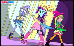 Size: 600x375 | Tagged: safe, artist:peggyandprudencelove, fuchsia blush, lavender lace, lemon zest, sugarcoat, sunny flare, trixie, equestria girls, g4, my little pony equestria girls: friendship games, my little pony equestria girls: rainbow rocks, agnieszka fajlhauer, alternate universe, crystal prep shadowbolts, female, polish, trixie and the illusions, voice actor joke