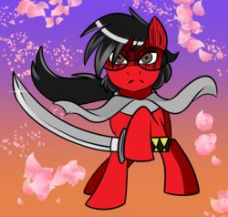 Size: 1889x1800 | Tagged: safe, artist:solratic, artist:trish forstner, oc, oc only, earth pony, pony, flower, flower blossom, glasses, looking at you, ponysona, solo, sword, weapon