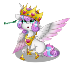 Size: 976x880 | Tagged: safe, artist:cloud-drawings, princess flurry heart, alicorn, pony, g4, crown, cute, female, filly, floppy ears, flurrybetes, foal, looking up, open mouth, sitting, solo, young