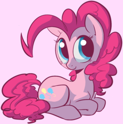 Size: 811x816 | Tagged: safe, artist:lsimo, pinkie pie, earth pony, pony, g4, cute, diapinkes, female, looking back, mare, pink background, ponyloaf, prone, simple background, solo