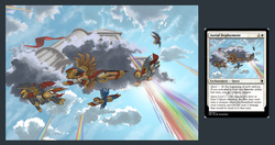 Size: 1606x850 | Tagged: safe, artist:doomsp0rk, pegasus, pony, armor, card, flying, magic the gathering, rainbow