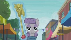 Size: 1920x1080 | Tagged: safe, screencap, maud pie, g4, the gift of the maud pie, discovery family logo, female, looking at you, magic, meme, offscreen character, scepter, solo, twilight scepter