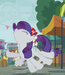 Size: 639x738 | Tagged: safe, edit, screencap, lucky breaks, neigh sayer, pegasus olsen, peggy holstein, rarity, g4, the gift of the maud pie, animated, baby mario, behaving like pinkie pie, crossover, cute, floating, loop, super mario bros., yoshi's island