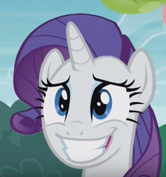 Size: 505x539 | Tagged: safe, screencap, rarity, g4, the gift of the maud pie, female, nervous, smiling, solo