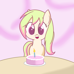 Size: 1200x1200 | Tagged: safe, artist:joey, oc, oc only, oc:love note, earth pony, pony, cake, colored pupils, female, food, mare, solo