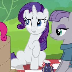 Size: 454x454 | Tagged: safe, screencap, maud pie, pinkie pie, rarity, g4, the gift of the maud pie, animated, female, raised hoof