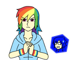 Size: 592x488 | Tagged: safe, artist:cartoonartist95, rainbow dash, human, g4, angry, crossover, humanized, male, simple background, sonic the hedgehog, sonic the hedgehog (series), white background, worried