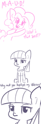 Size: 792x2376 | Tagged: safe, artist:tjpones, maud pie, pinkie pie, g4, the gift of the maud pie, comic, dialogue, illiteracy, simple background, sitting, spelling, unamused, white background