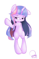 Size: 1600x2423 | Tagged: safe, artist:aitureria, twilight sparkle, semi-anthro, g4, bipedal, cute, female, floppy ears, long hair, long mane, one ear down, shy, simple background, solo, standing, white background