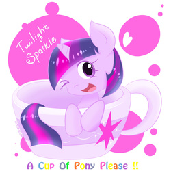 Size: 1024x1024 | Tagged: safe, artist:aitureria, twilight sparkle, pony, g4, cup, cup of pony, cute, female, heart, micro, simple background, smiling, solo, twiabetes, wink