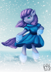 Size: 720x1018 | Tagged: dead source, safe, artist:rpg-onion, maud pie, earth pony, pony, g4, the gift of the maud pie, bipedal, female, ice skates, maudjestic, skates, snow, snowfall, solo