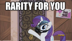 Size: 1366x768 | Tagged: safe, edit, screencap, rarity, g4, the gift of the maud pie, bane, baneposting, baneposting in the comments, discovery family logo, female, for you, image macro, meme, rarity for you, sale, solo, the dark knight rises